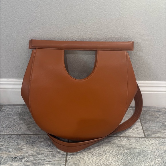 Handbags - Women's Tan Crescent Leather Shoulder Bag